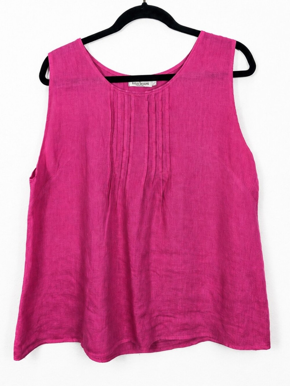 Laura Bianchi Pink 100% Linen Tank Top Made in Italy Pleated Sleeveless Large